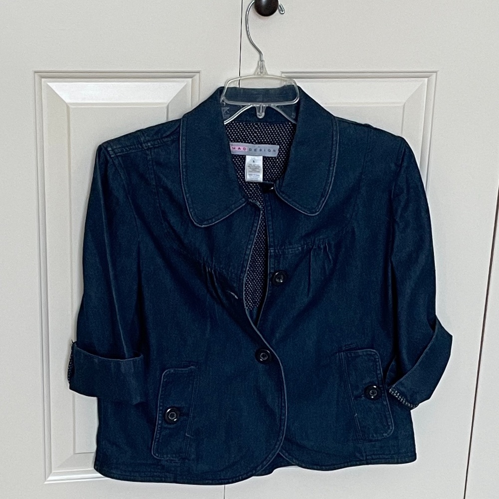 Mad Design Cropped Stretch Denim Jacket – Size Small
